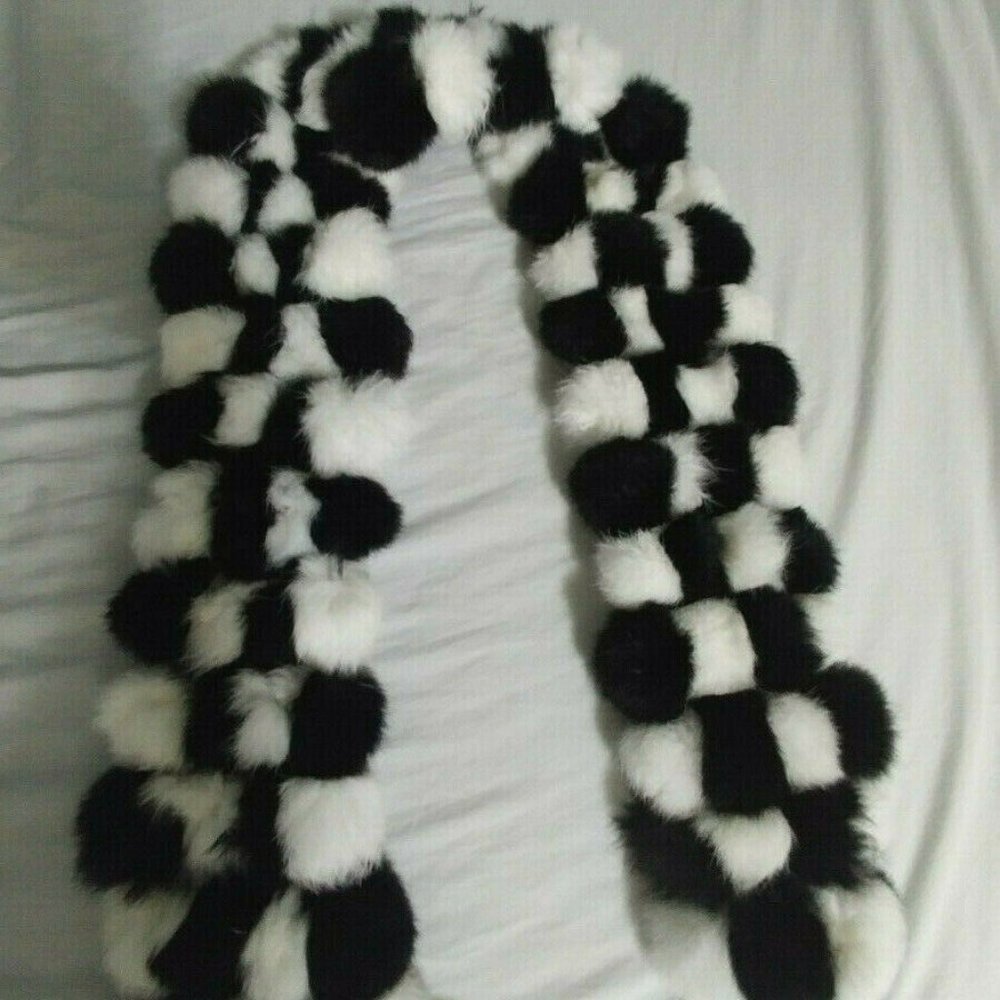 Real Rabbit Fur Pom Pom Scarf